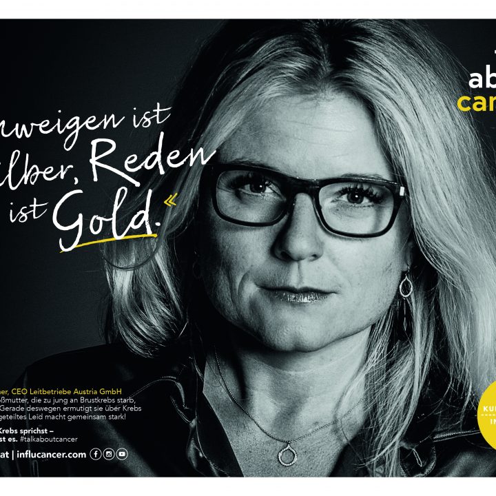 Kurvenkratzer Journey Kurvenkratzer_talk_about_cancer_Kampagne_Sujet_Monica_Rintersbacher_Schweigen_ist_Silber_reden_ist_Gold