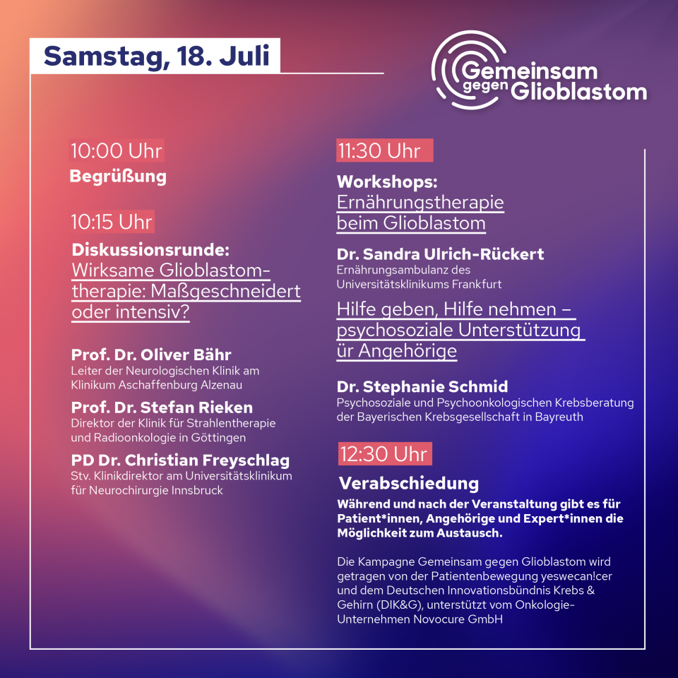 Glioblastom-Tag: Programm 18. Juli