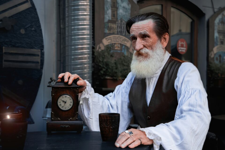 alter Mann Hand auf Uhr