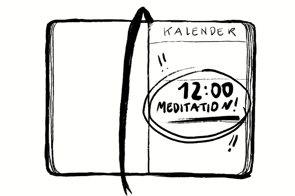 Zeichnung sw Terminplaner Meditation